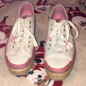 Kate Spade Cream Sneakers with Pink and Gold Accents
